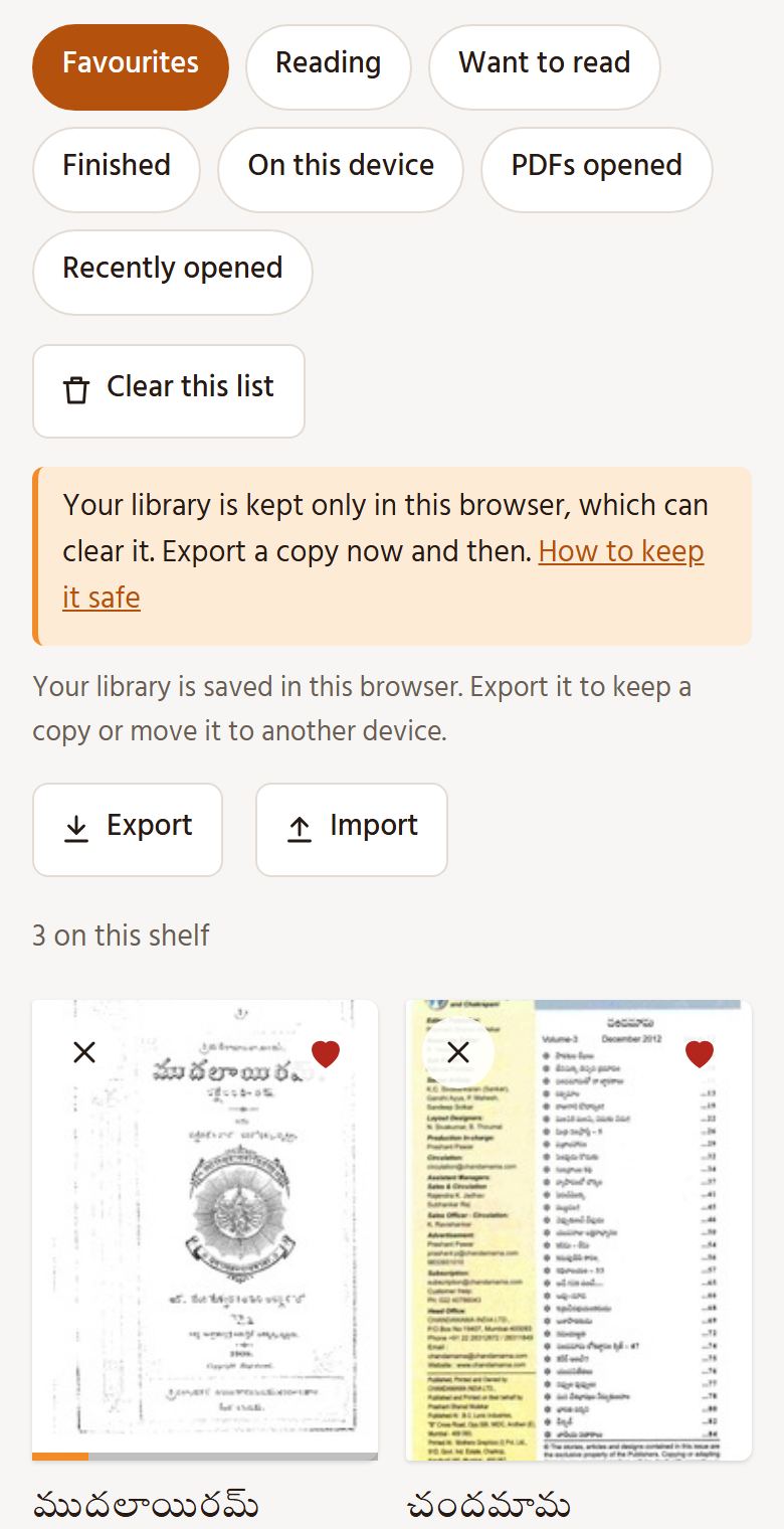My library with Export and Import